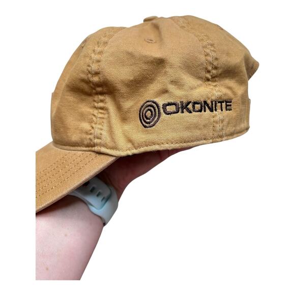 Carhartt Hat Cap Strap Back Mens Brown Canvas Leather Patch Okonite Advertising - Picture 2 of 6